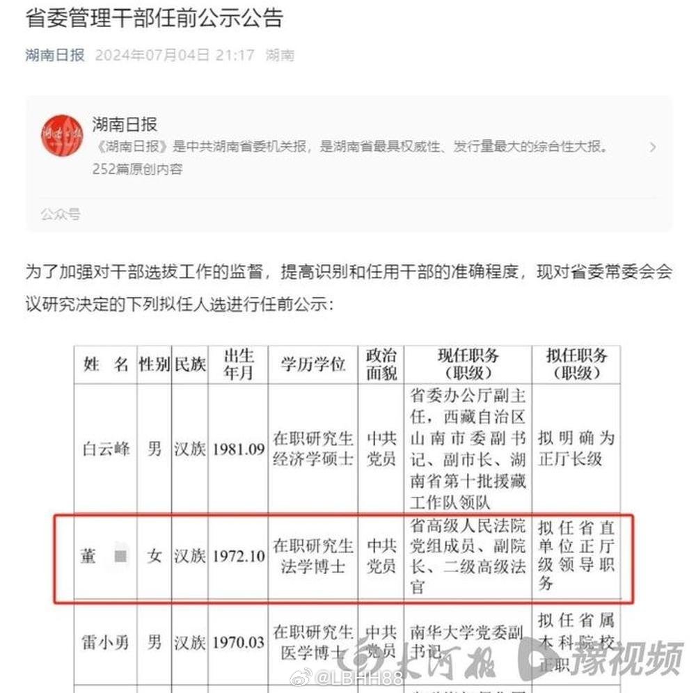 湖南省委最新人事任免